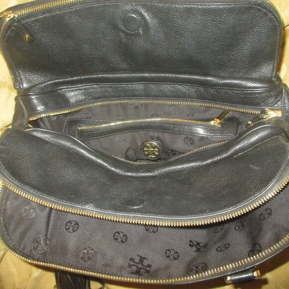 Tory Burch Medium Double Handle Satchel Bag Color Black Pebbled Leather - Picture 4 of 4